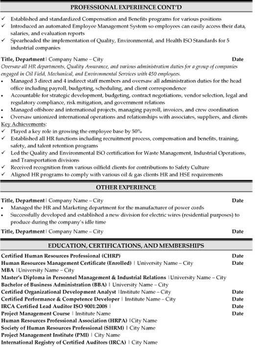 resume template for hr professional