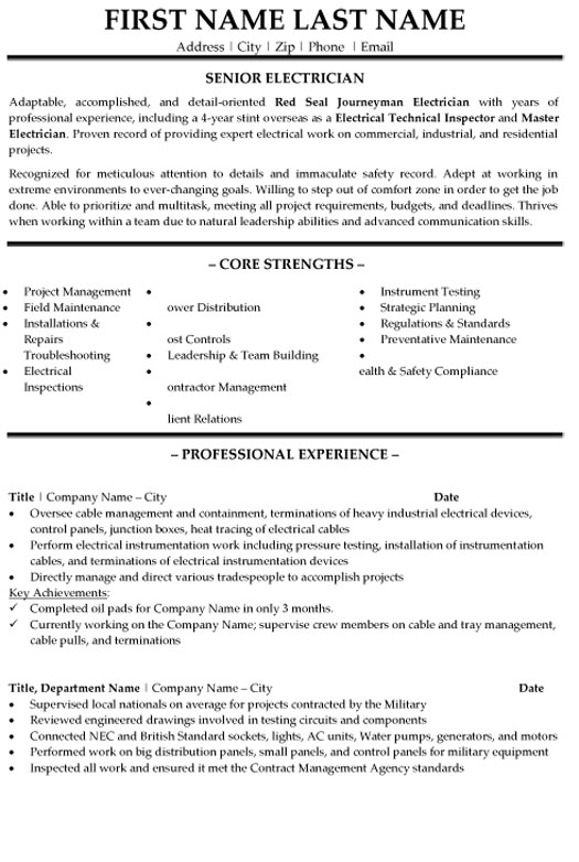 resume sample for electrician