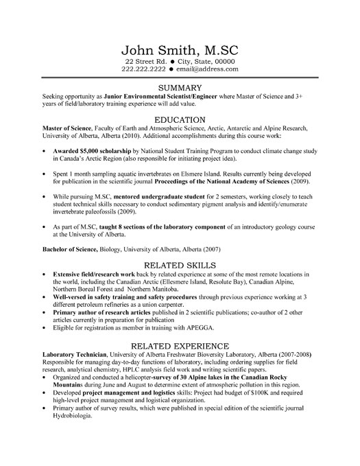 resume objective examples environmental science